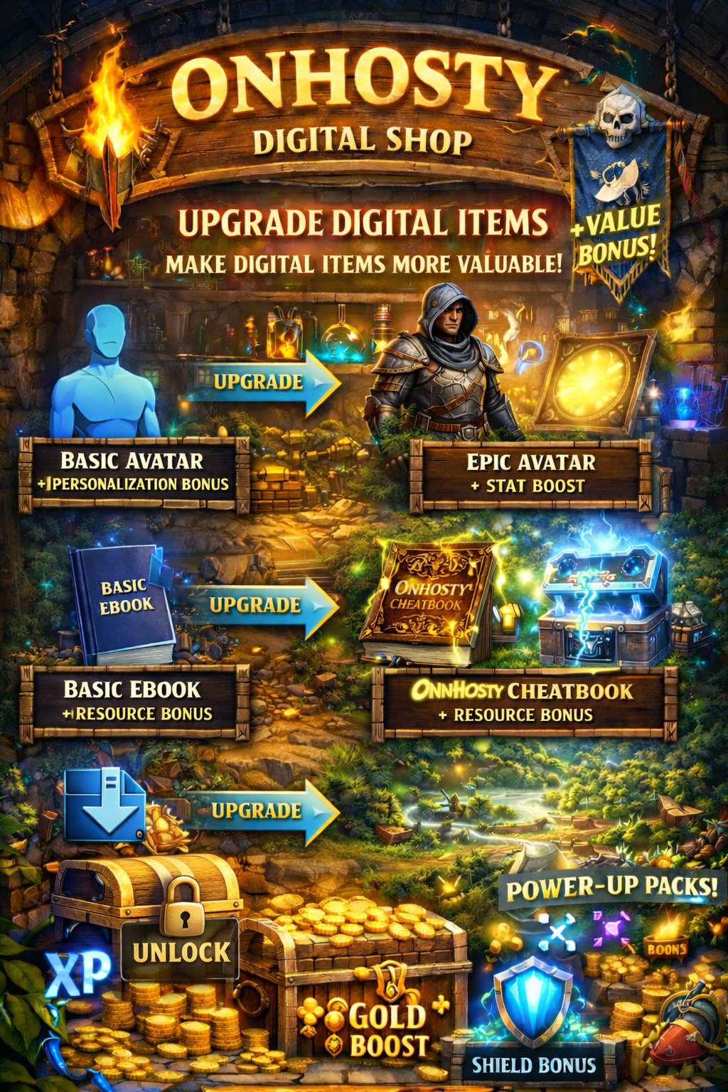 Onhosty Digital Shop upgrades and bonuses