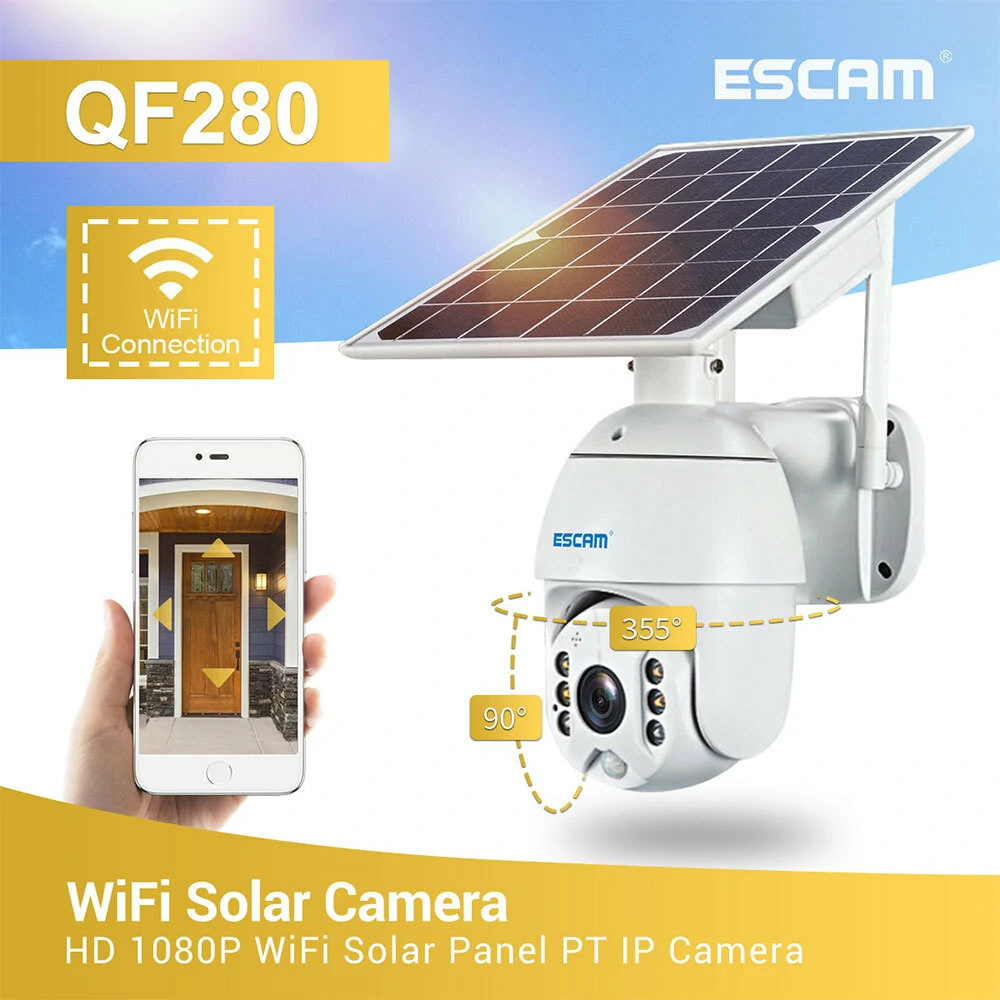 ESCAM QF280 1080P Solar Powered WiFi PTZ Security Camera Night Vision Two-way Audio