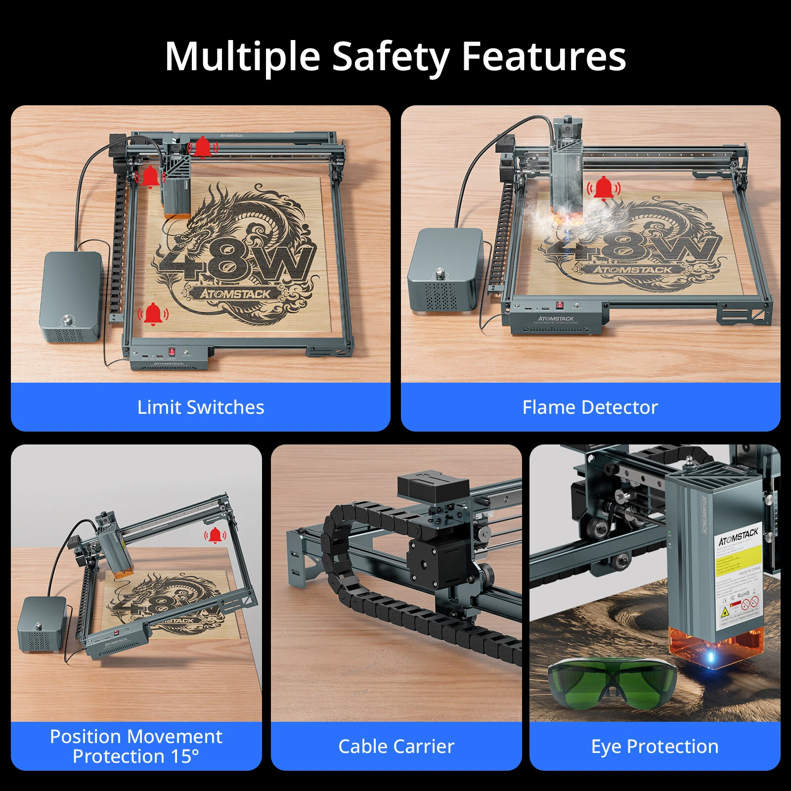 ATOMSTACK A40 PRO V2 48W Laser Engraver with Auto Air Assist High Accuracy Laser Cutting Engraving Machine - Image 6