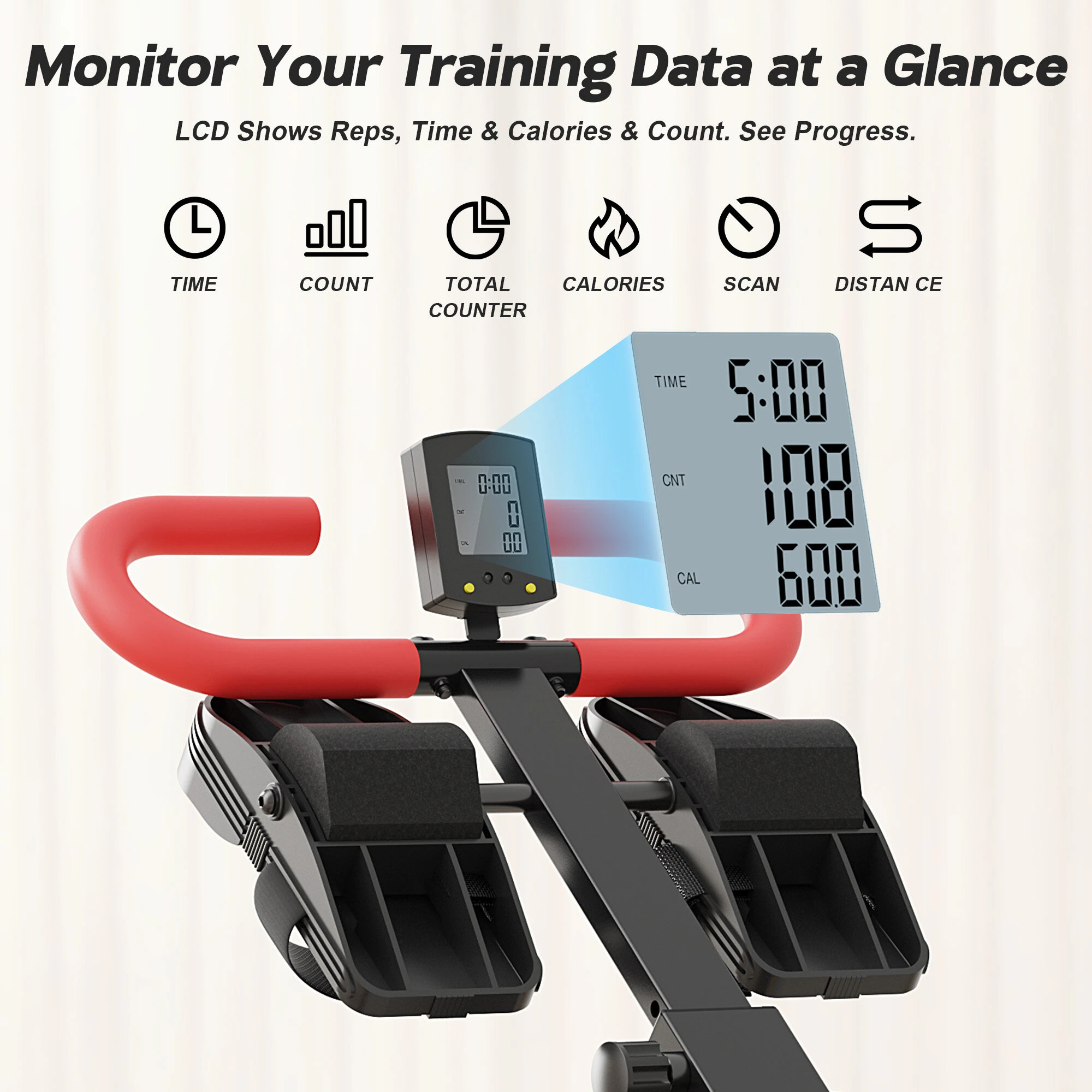 WARMOUNTS 4 in 1 Foldable Rowing Machine with LCD Monitor 4 Levels & - Image 5