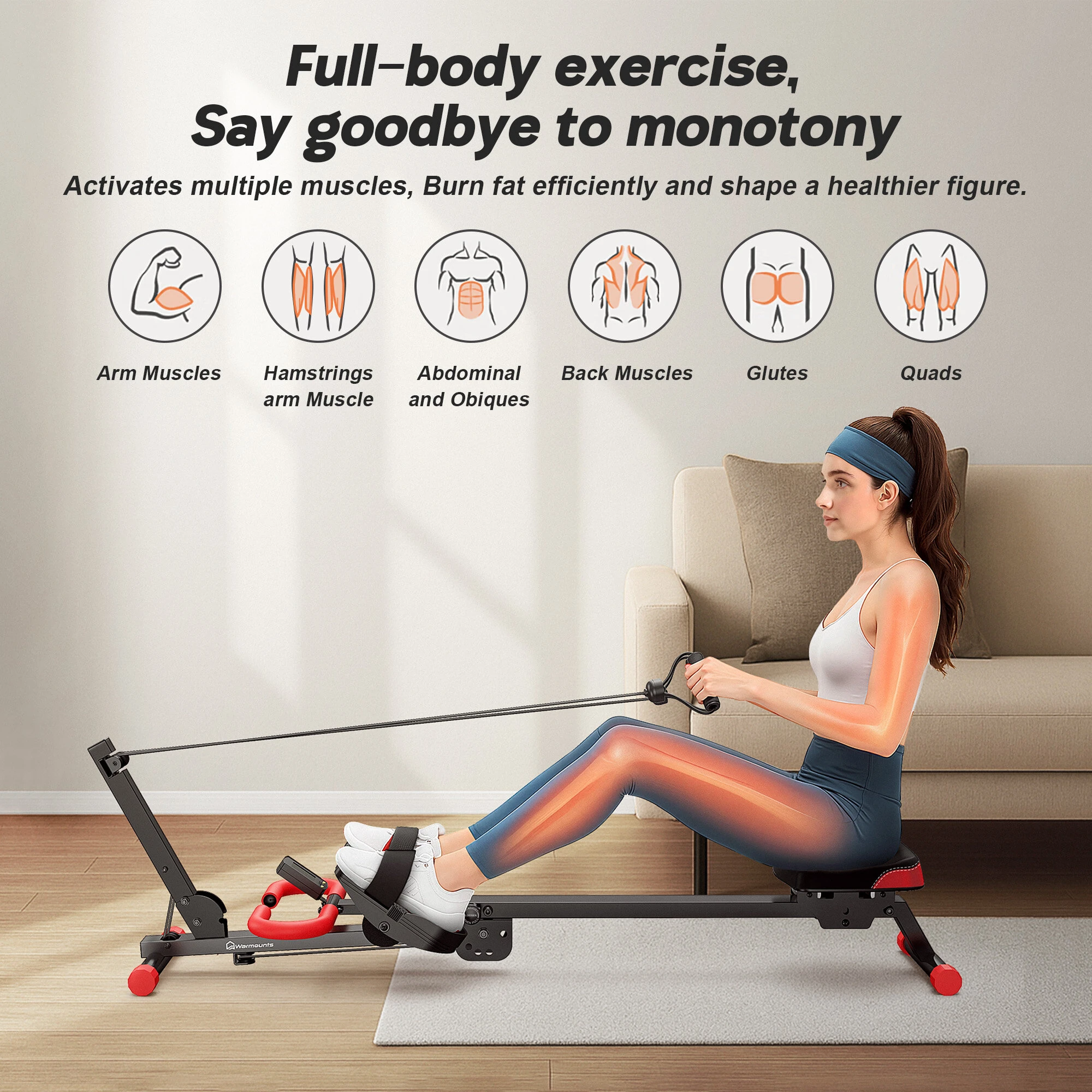 WARMOUNTS 4 in 1 Foldable Rowing Machine with LCD Monitor 4 Levels & - Image 4