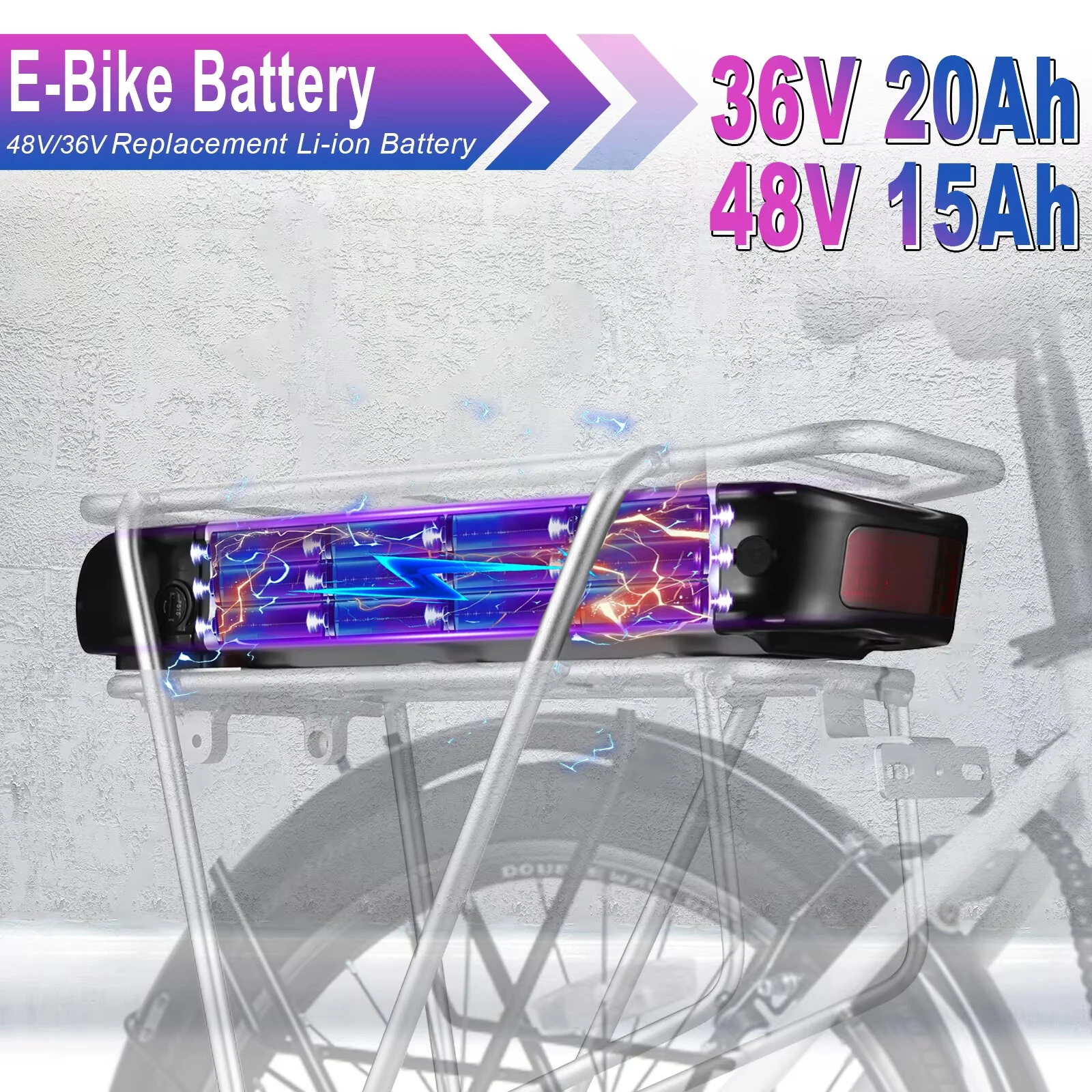 HANIWINNER HA074-03 48V 15Ah 720Wh Rear Rack E-Bike Battery with Carrier, Universal Replacement - Image 3
