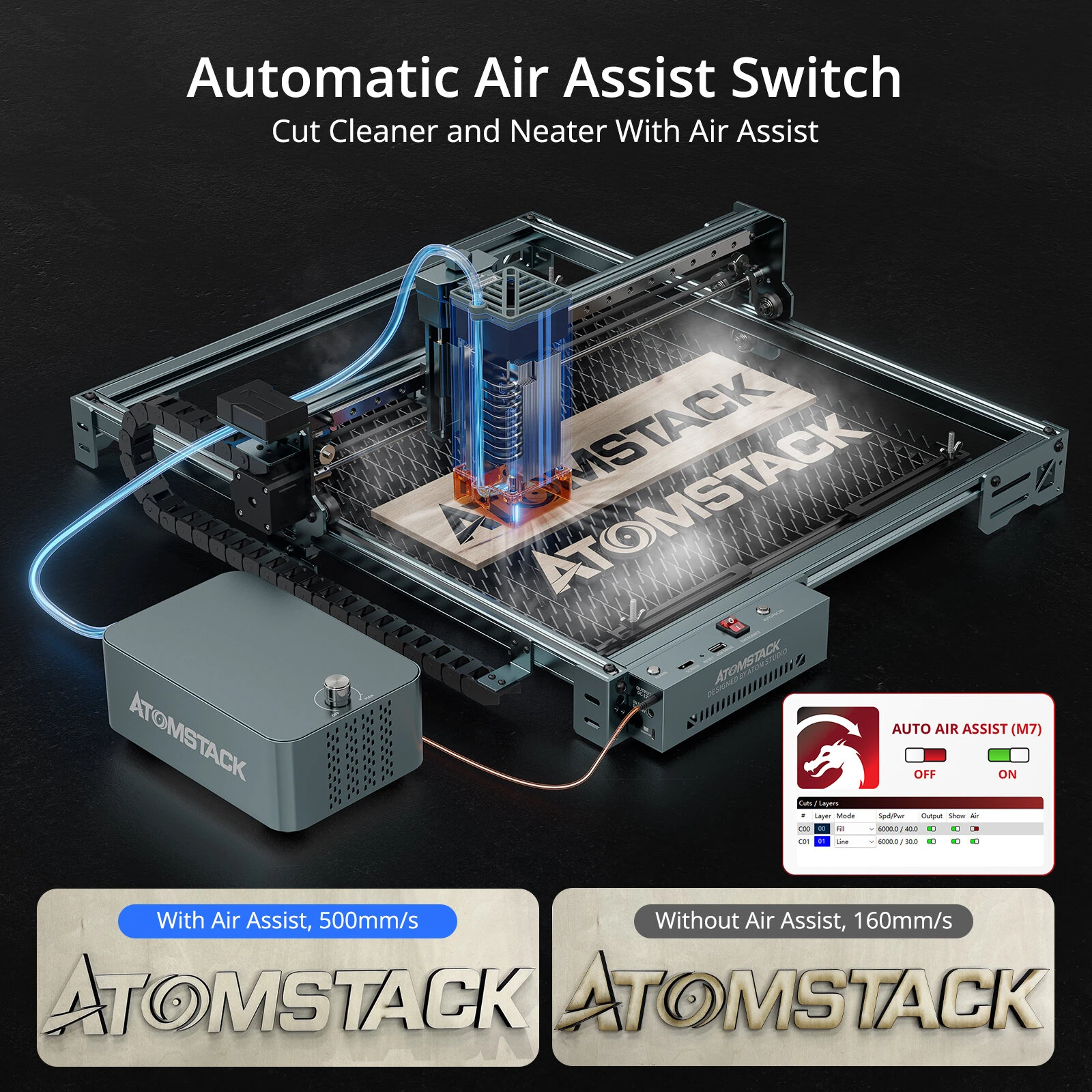 ATOMSTACK A40 PRO V2 48W Laser Engraver with Auto Air Assist High Accuracy Laser Cutting Engraving Machine - Image 5