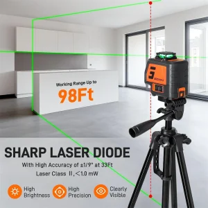 GOCHIFIX 5 Lines Laser Level with Tripod 2 Plumb Dots Self Leveling Green
