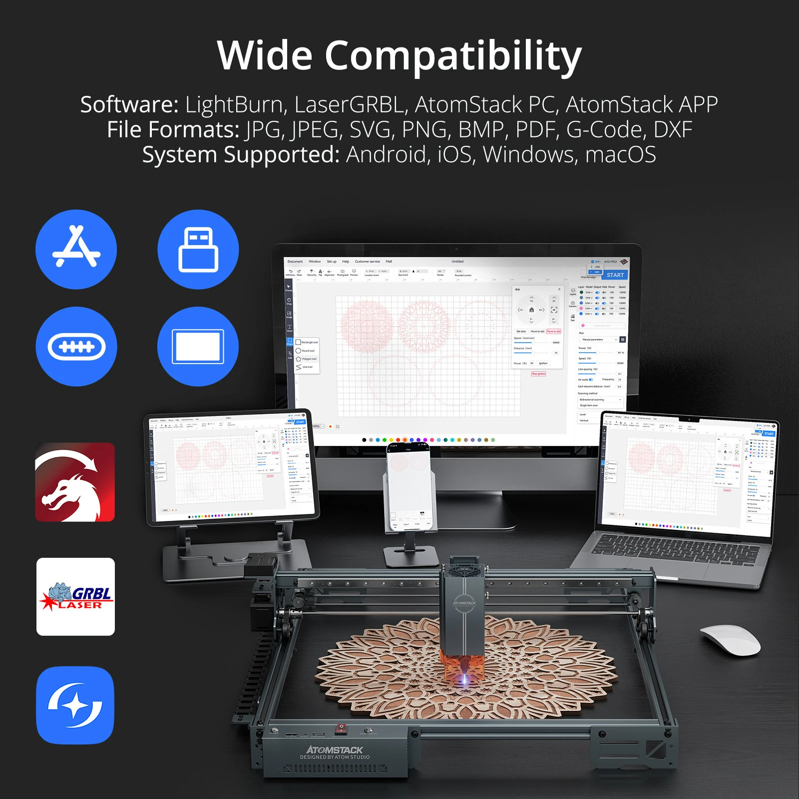 ATOMSTACK A40 PRO V2 48W Laser Engraver with Auto Air Assist High Accuracy Laser Cutting Engraving Machine - Image 7