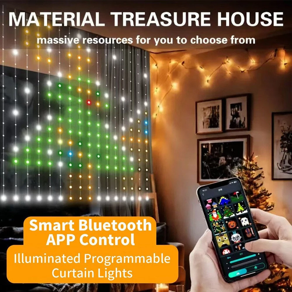 Elfeland Smart Curtain Lights Bluetooth APP Control RGBIC LED Strings Window Decor with - Image 2