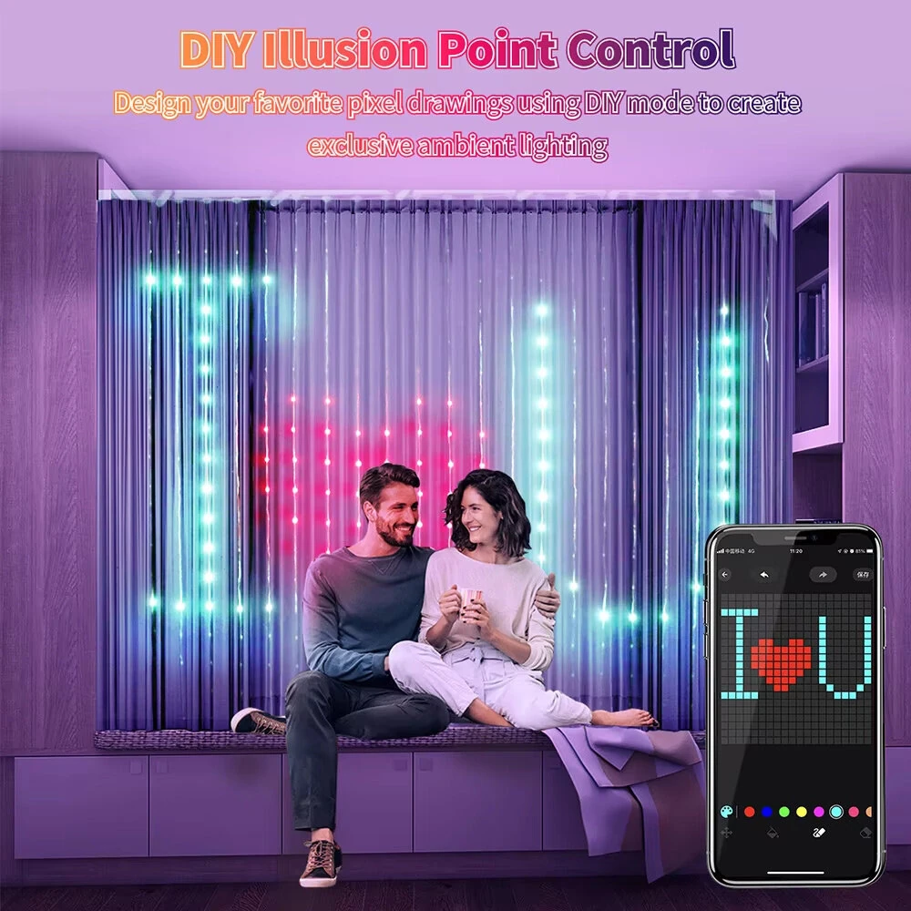 Elfeland Smart Curtain Lights Bluetooth APP Control RGBIC LED Strings Window Decor with - Image 5
