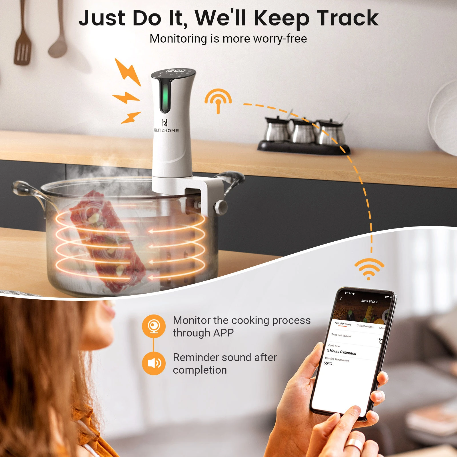 BlitzHome SV2209 1100W Sous Vide Cooker APP Control Thermal Immersion Circulator Machine with - Image 2
