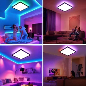 Elfeland 24W 30cm LED Square Ceiling Light With RGB Ambient Backlight Remote Control