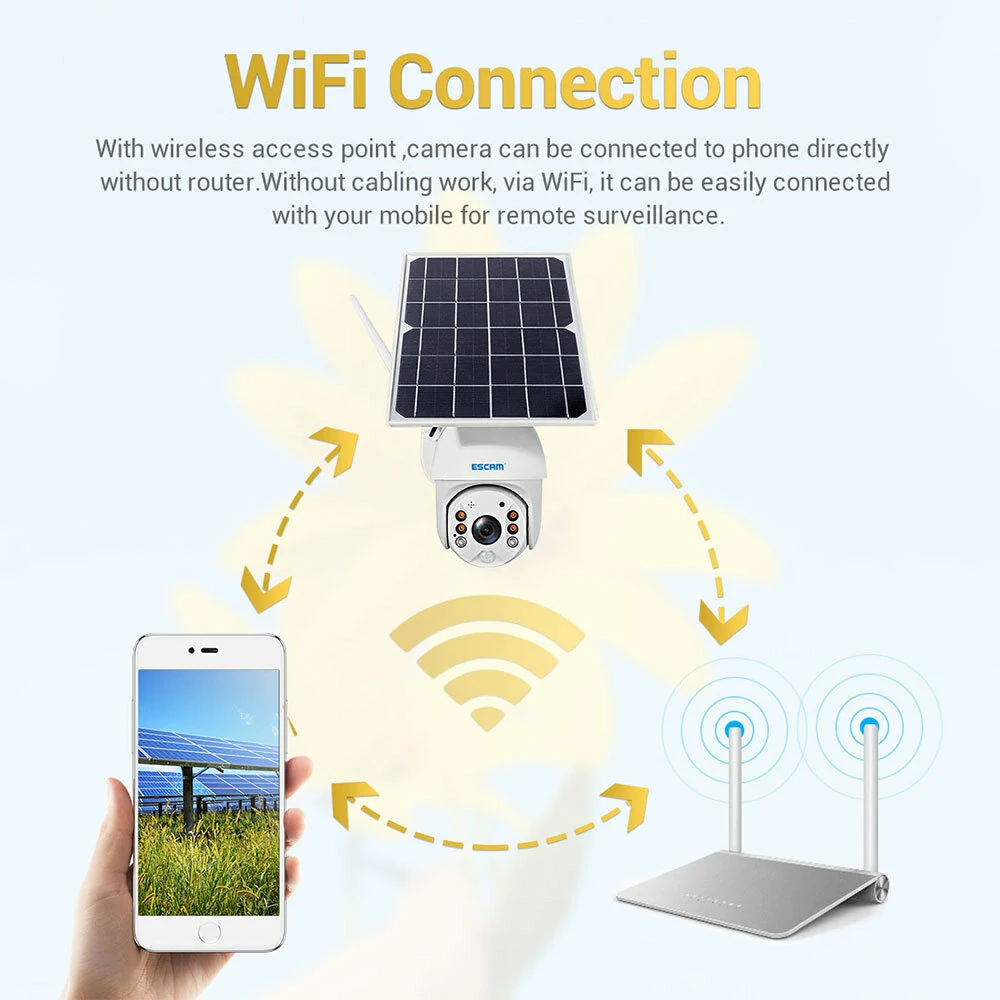 ESCAM QF280 1080P Solar Powered WiFi PTZ Security Camera Night Vision Two-way Audio - Image 3