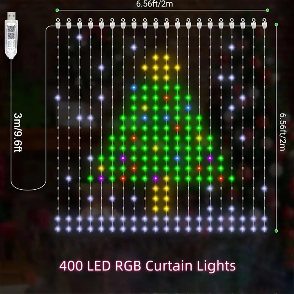 Elfeland Smart Curtain Lights Bluetooth APP Control RGBIC LED Strings Window Decor with - Image 8