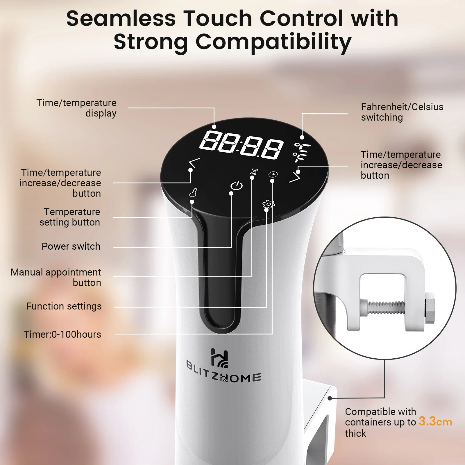 BlitzHome SV2209 1100W Sous Vide Cooker APP Control Thermal Immersion Circulator Machine with - Image 8