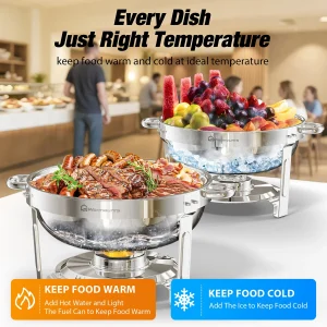 Warmounts Round Chafing Dish Buffet Set 2 Pack, 5QT Buffet Chafe Warmer Set